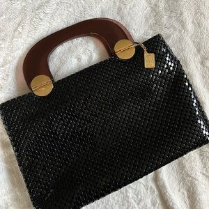 Vintage Black Mesh Satchel with Gold and Lucite Accents